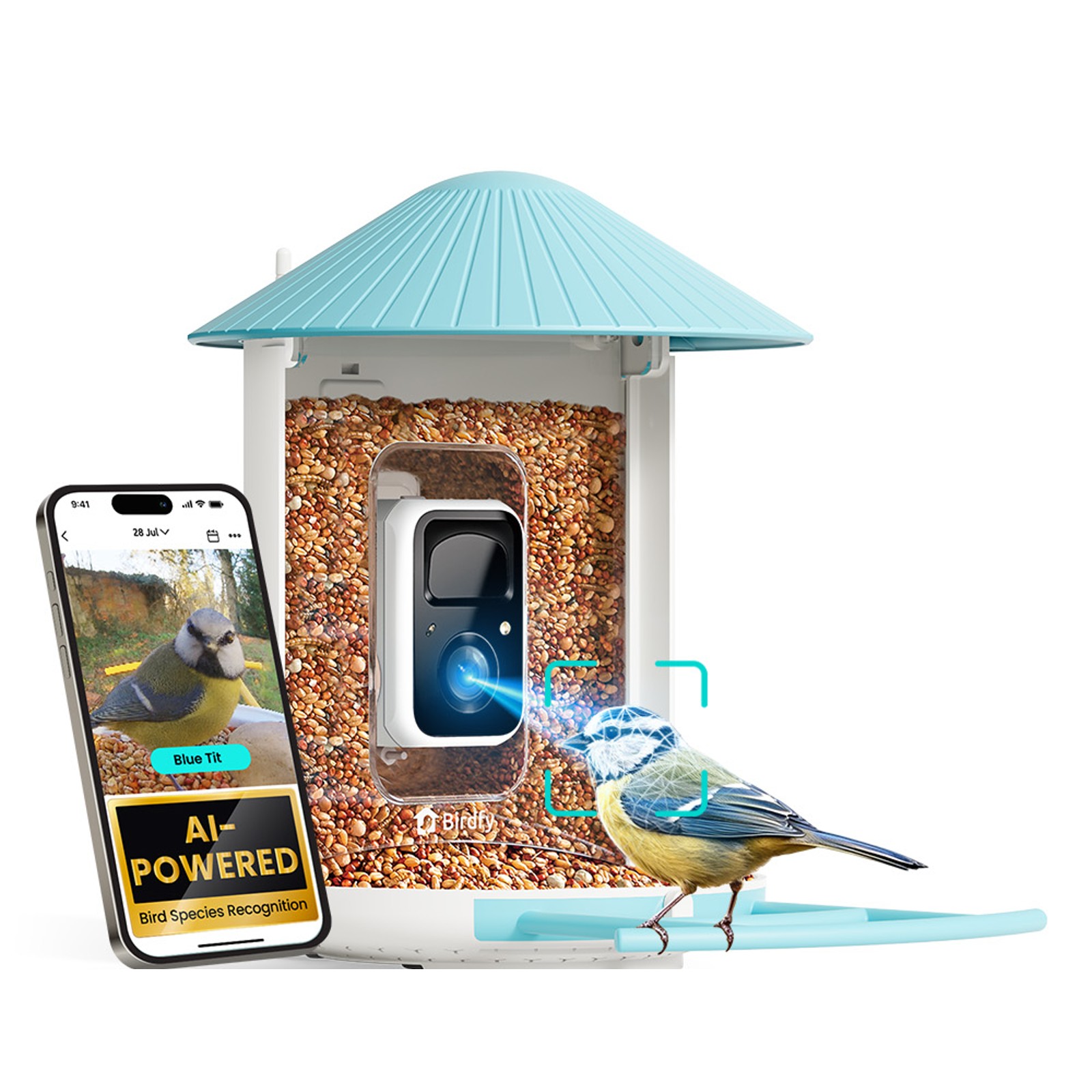Birdfy Feeder AI z podglądem rozpoznawania ptaków w aplikacji